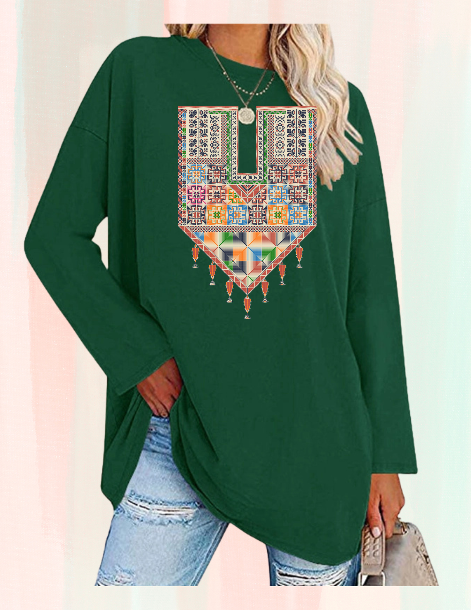 Red Traditional Tatreez Crewneck